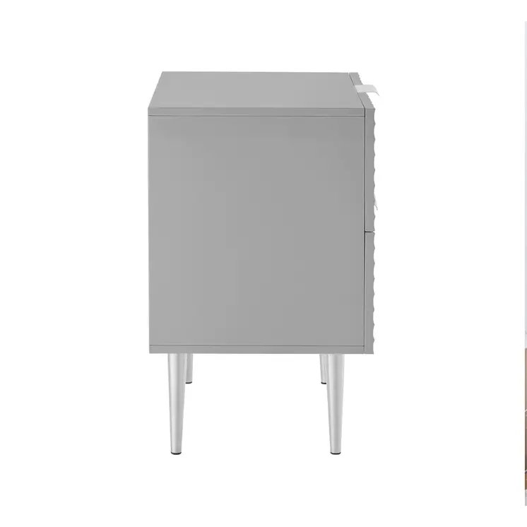 24" Gray And Silver Wood And Stainless Steel End Table With Two Drawers