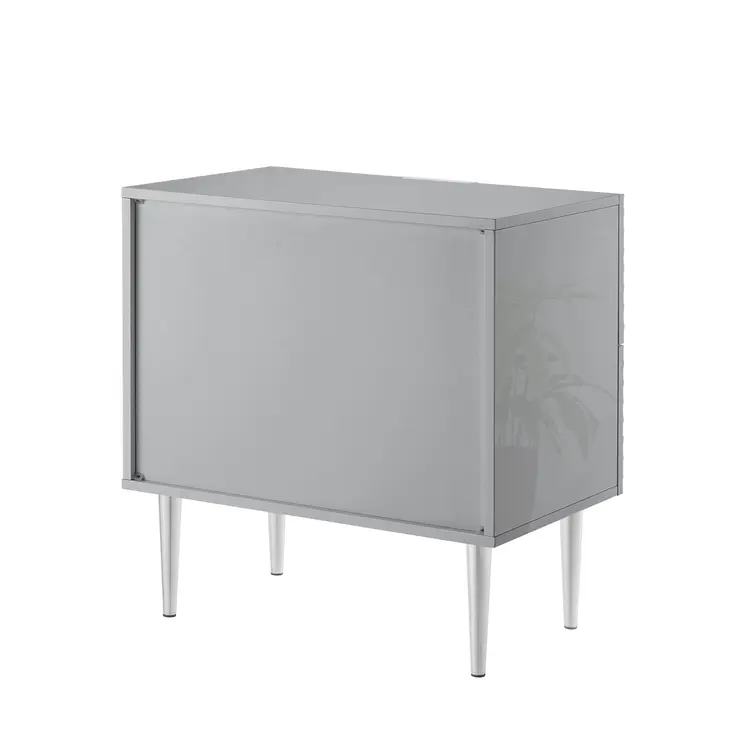 24" Gray And Silver Wood And Stainless Steel End Table With Two Drawers