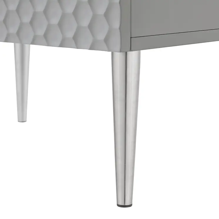24" Gray And Silver Wood And Stainless Steel End Table With Two Drawers