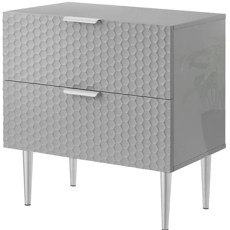 24" Gray And Silver Wood And Stainless Steel End Table With Two Drawers