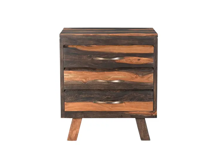 30" Dark Brown Solid Wood Three Drawer Nightstand