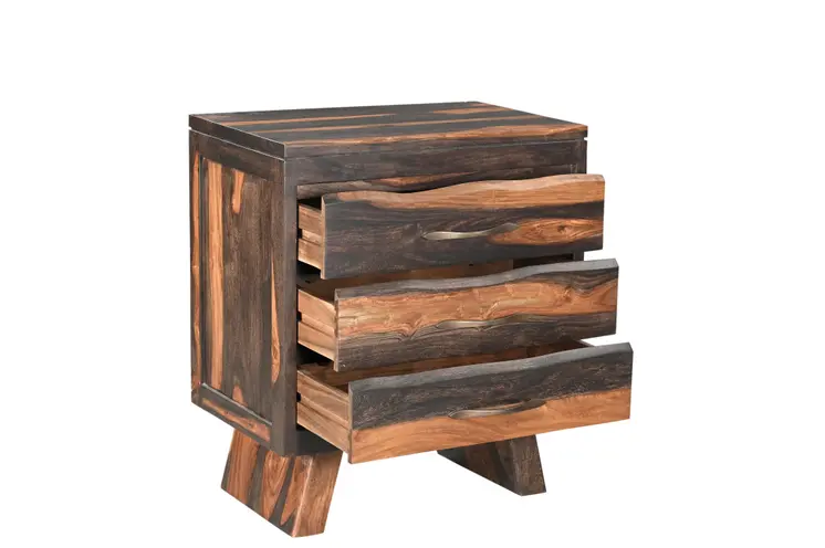 30" Dark Brown Solid Wood Three Drawer Nightstand