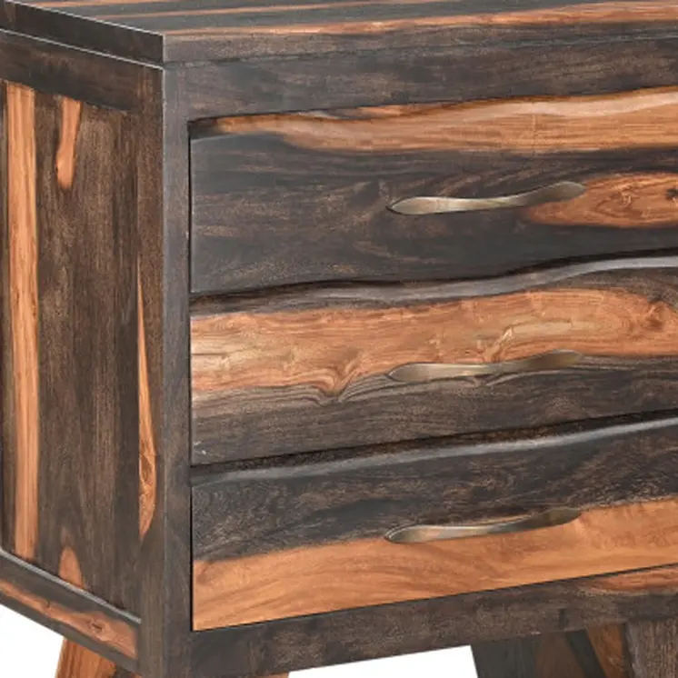 30" Dark Brown Solid Wood Three Drawer Nightstand
