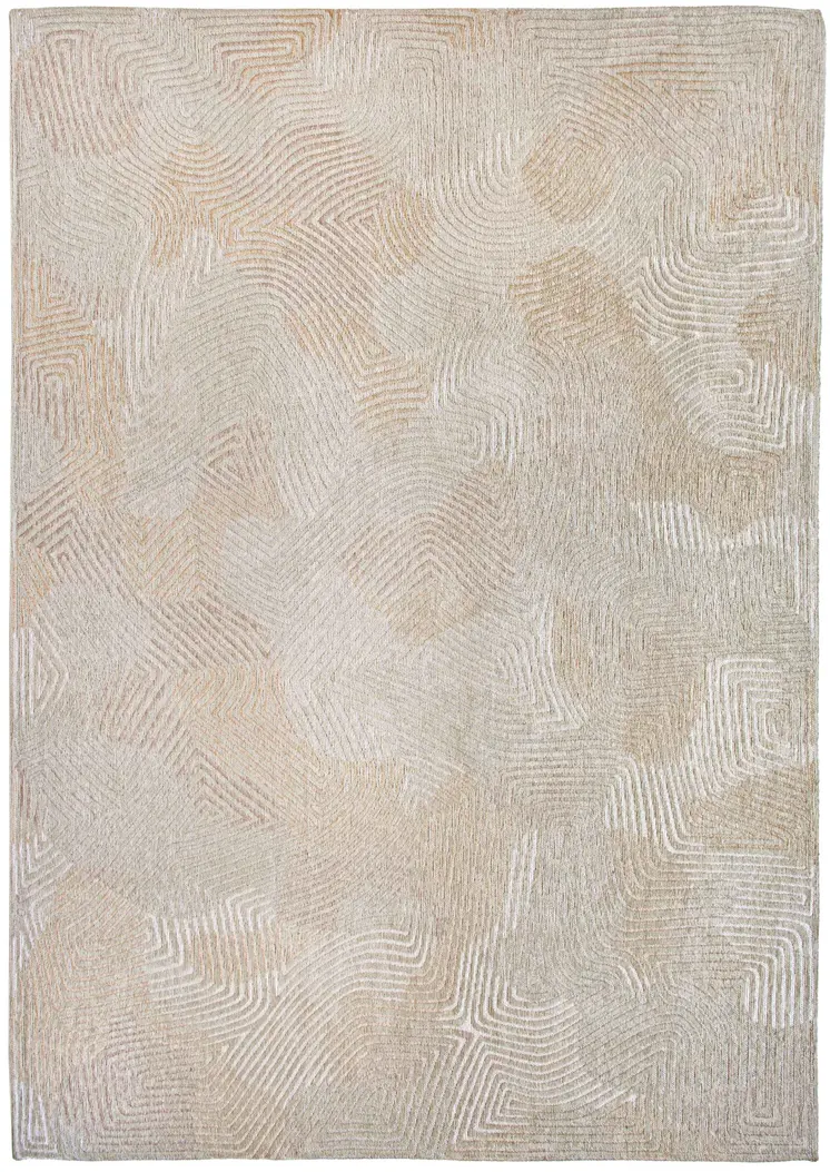 10' Beige And White Abstract Runner Rug