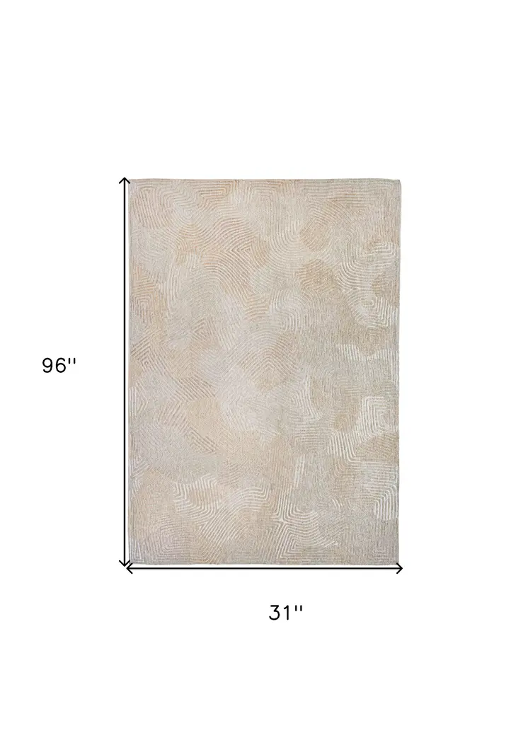 10' Beige And White Abstract Runner Rug