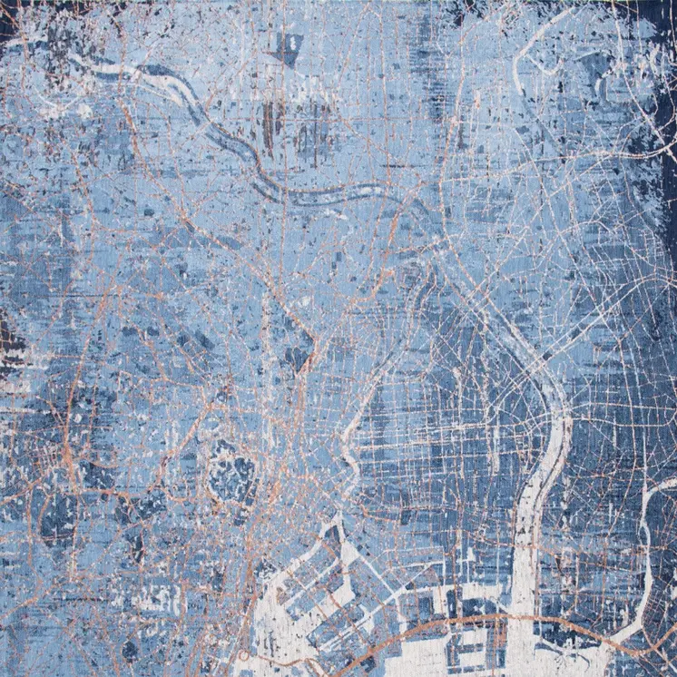 5' X 7' Blue and Black Abstract Non Skid Area Rug