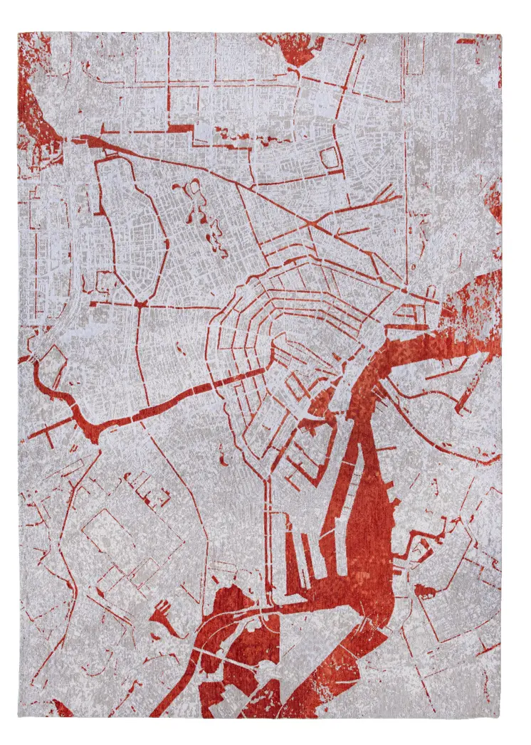 9' X 13' Red and White Abstract Non Skid Area Rug