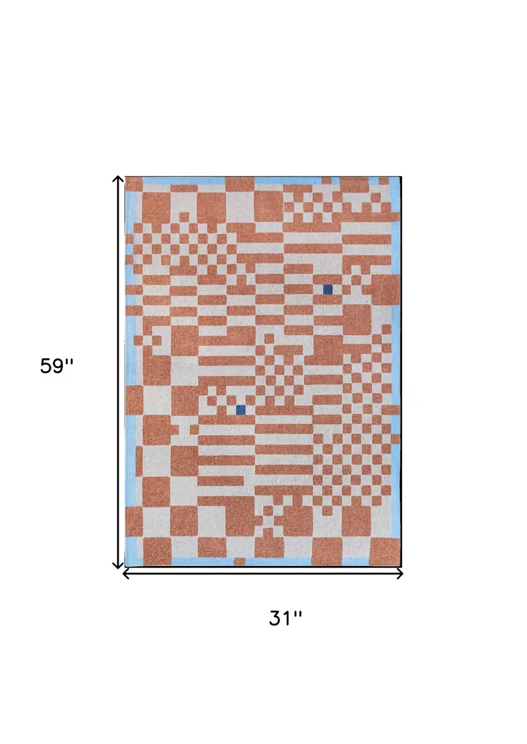 3' X 5' Blue and Red Geometric Non Skid Area Rug