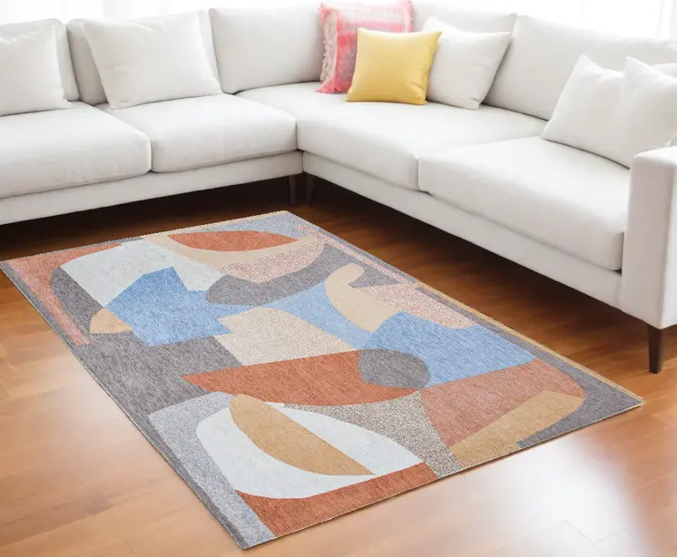6' X 8' Blue and Gray Abstract Non Skid Area Rug