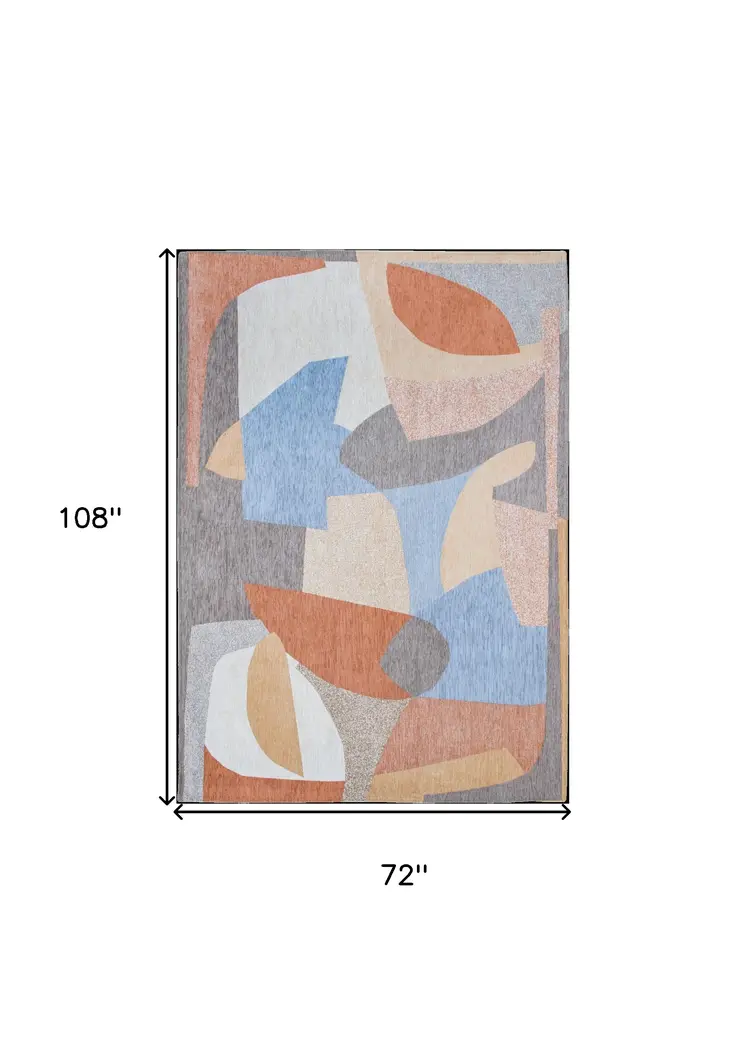 7' X 9' Blue and Gray Abstract Non Skid Area Rug