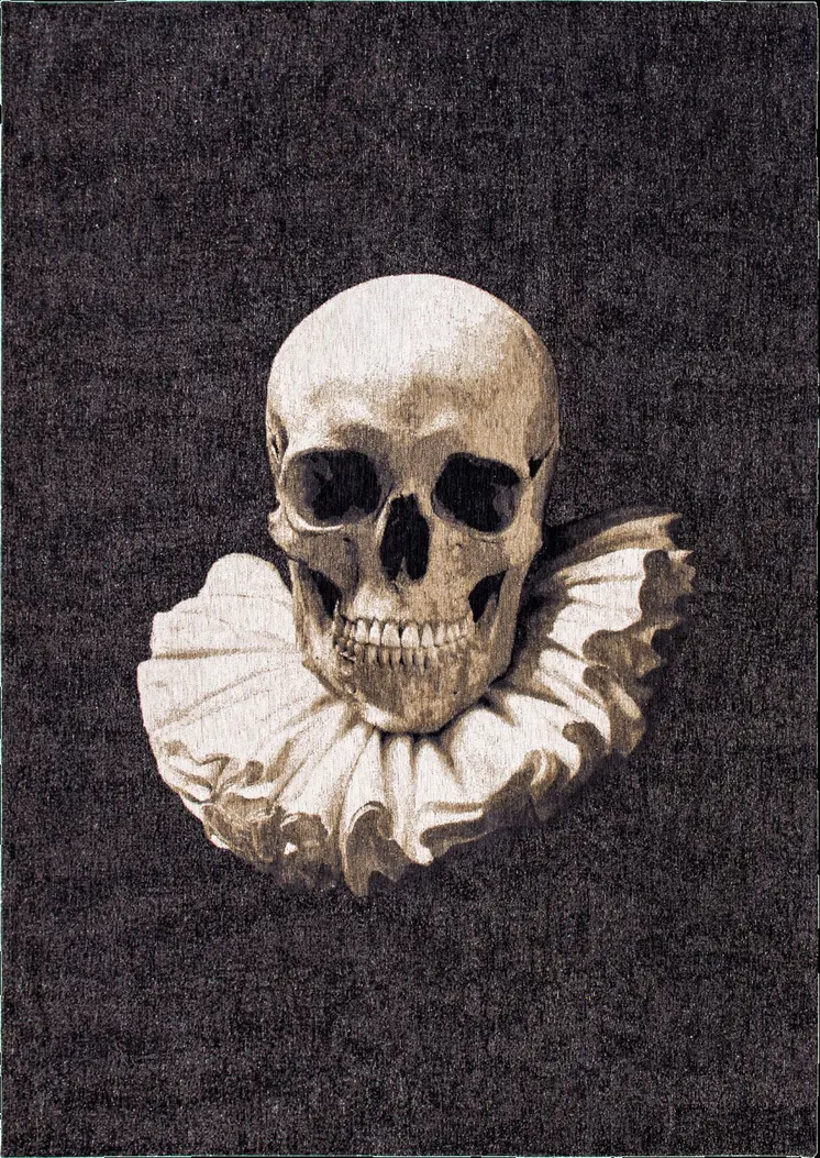 8' X 11' Black and White Funky Skull Non Skid Area Rug
