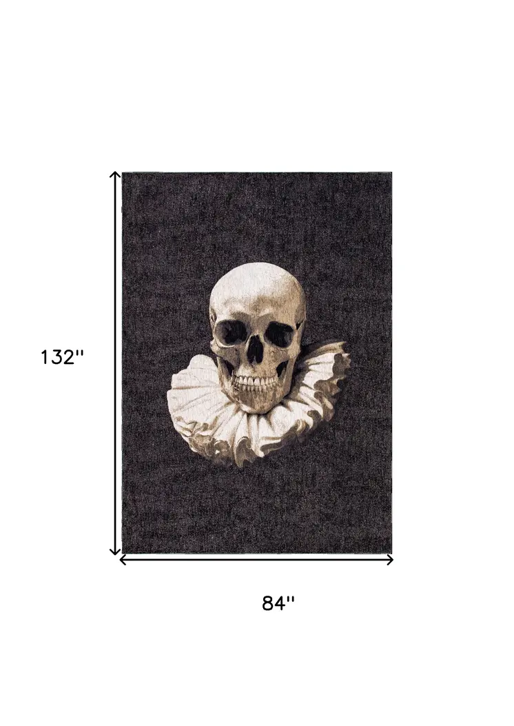 8' X 11' Black and White Funky Skull Non Skid Area Rug