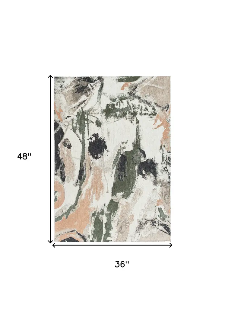 3' X 5' Gray and Orange Abstract Non Skid Area Rug
