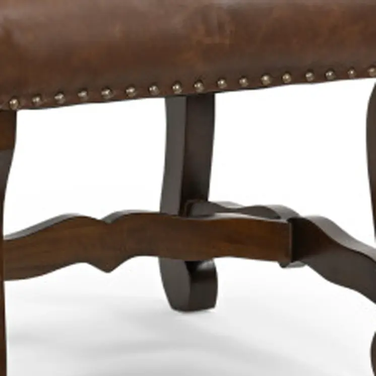 Set of Two Blue And Brown Solid Wood Upholstered Chenille And Leather Dining Side Chairs