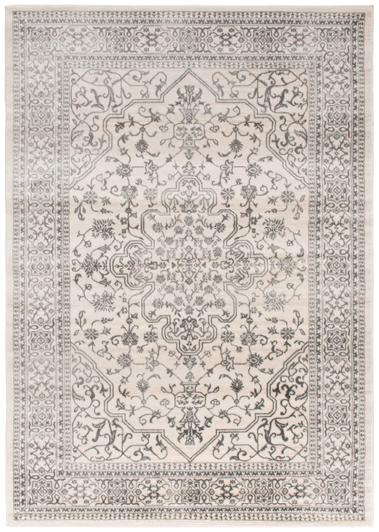 5' X 8' Ivory and Gray Oriental Area Rug