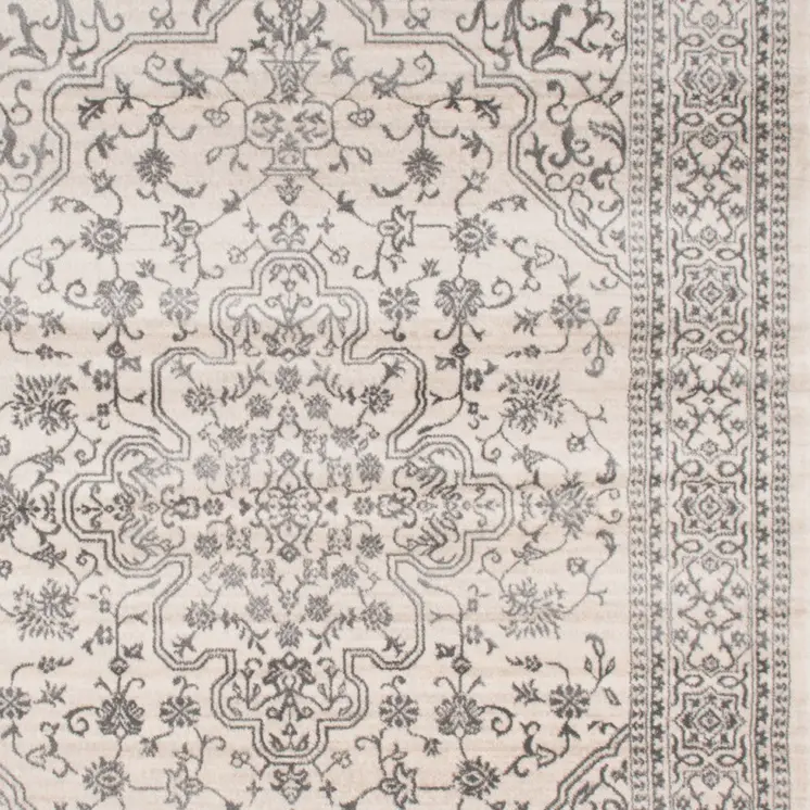 5' X 8' Ivory and Gray Oriental Area Rug