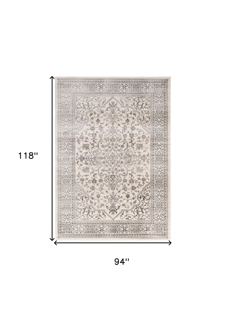 8' X 10' Ivory and Gray Oriental Area Rug