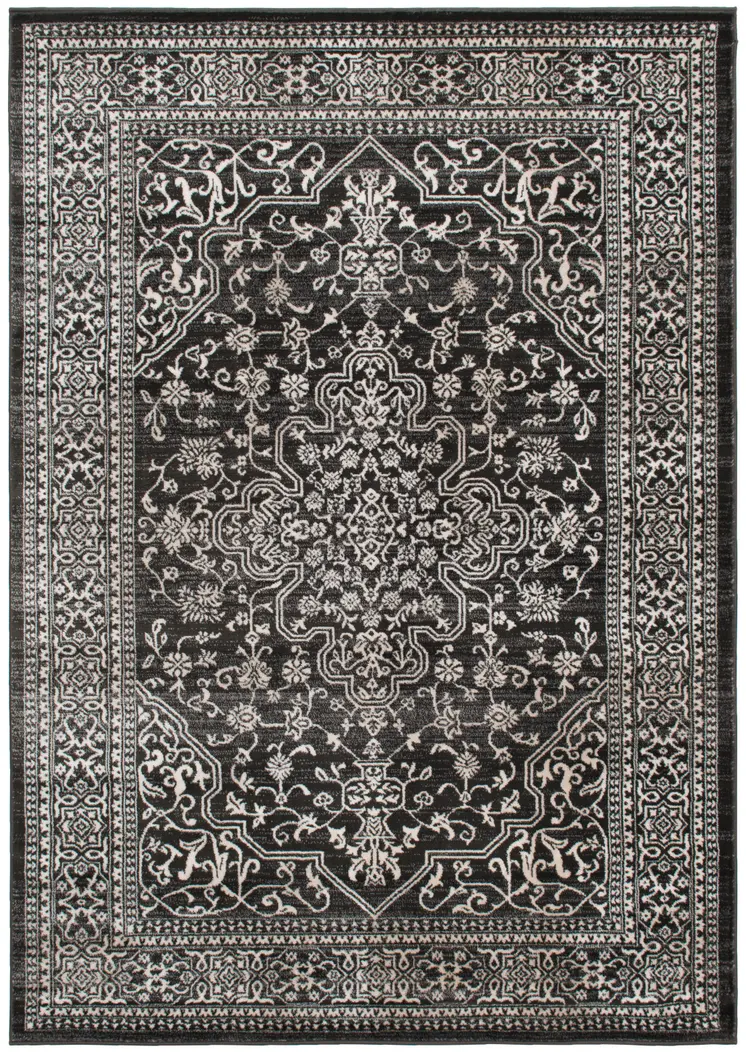 8' X 10' Black and Ivory Oriental Distressed Area Rug
