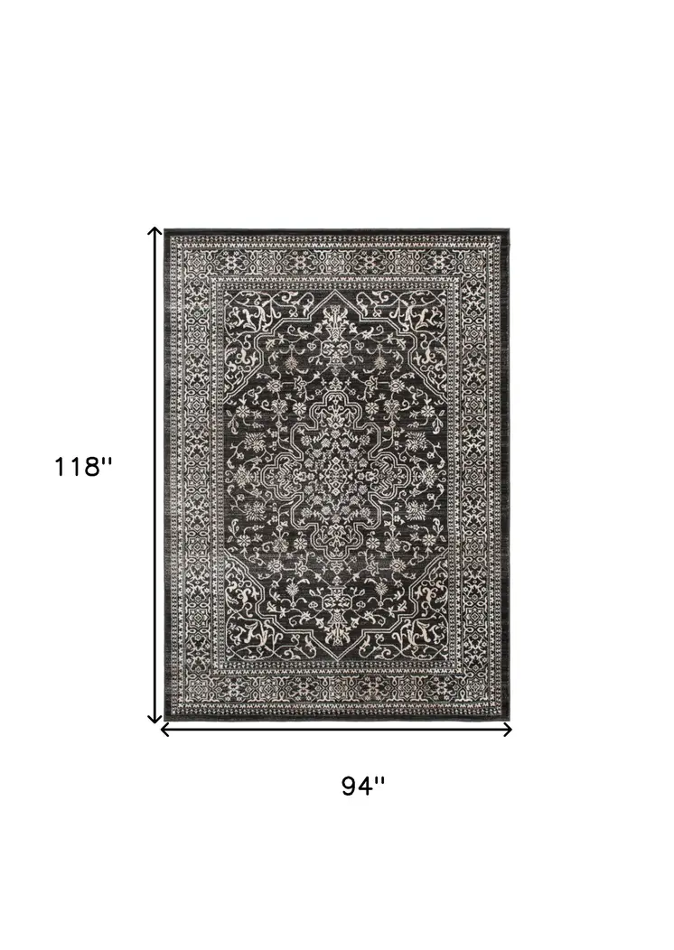 8' X 10' Black and Ivory Oriental Distressed Area Rug