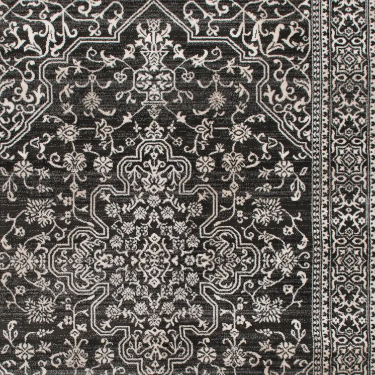 8' X 10' Black and Ivory Oriental Distressed Area Rug
