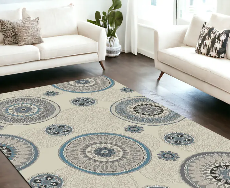 8' X 10' Ivory and Gray Geometric Area Rug
