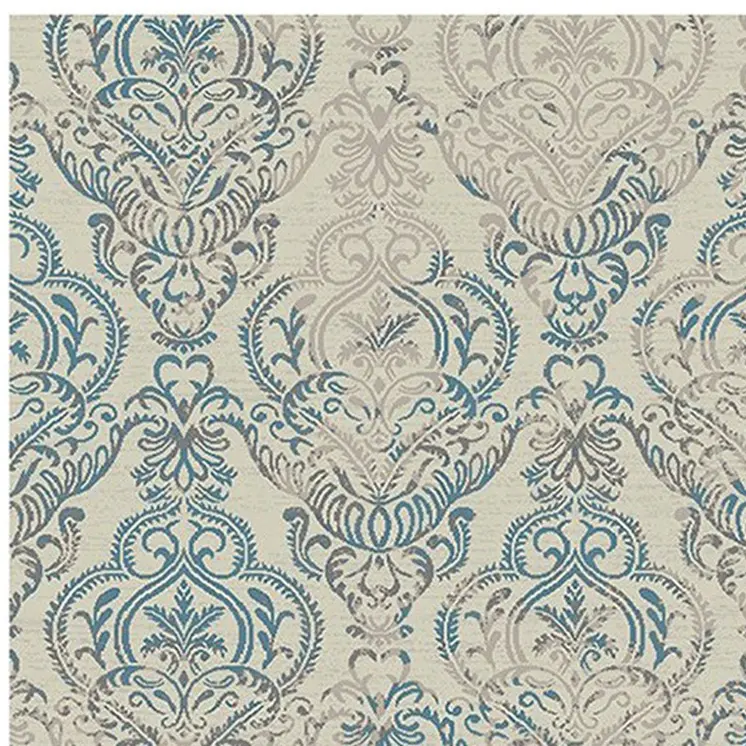 5' X 8' Ivory Blue and Gray Damask Distressed Area Rug