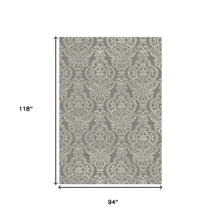 8' X 10' Gray and Beige Damask Area Rug