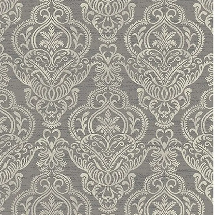 8' X 10' Gray and Beige Damask Area Rug