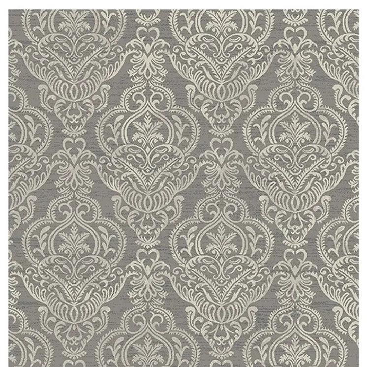 8' X 10' Gray and Beige Damask Area Rug