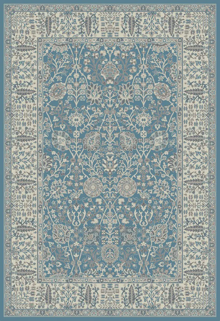 5' X 8' Blue and Ivory Oriental Area Rug