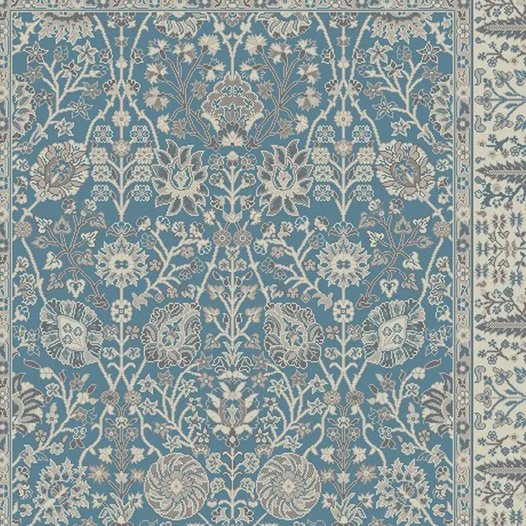 5' X 8' Blue and Ivory Oriental Area Rug