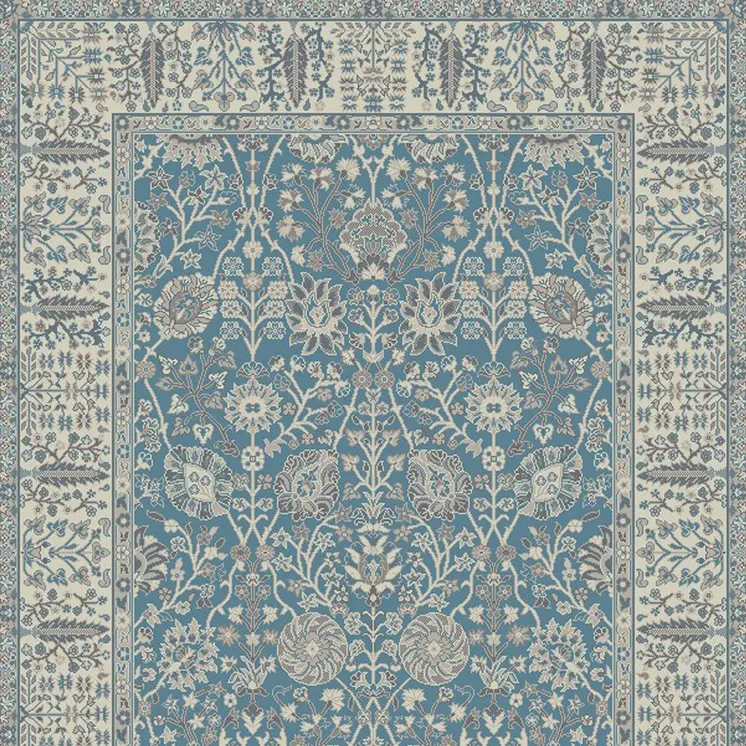 5' X 8' Blue and Ivory Oriental Area Rug