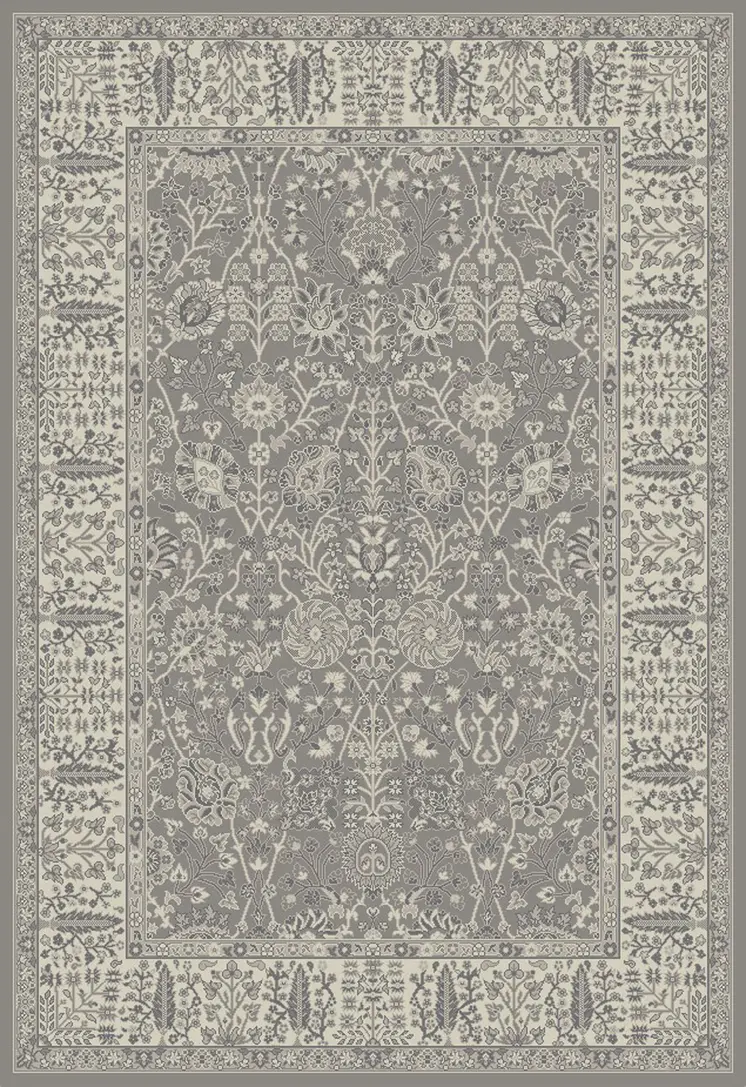 5' X 8' Gray and Ivory Oriental Area Rug