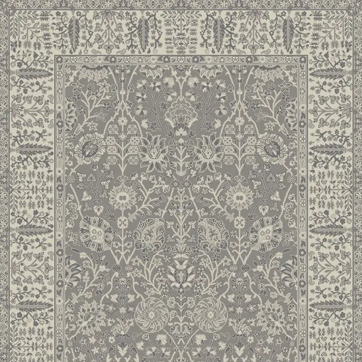 5' X 8' Gray and Ivory Oriental Area Rug