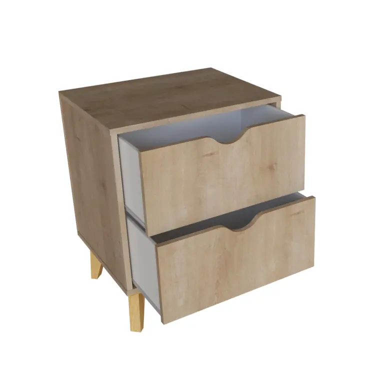 24" Natural Wood Two Drawer Nightstand