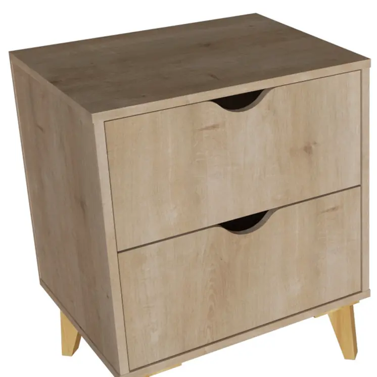 24" Natural Wood Two Drawer Nightstand