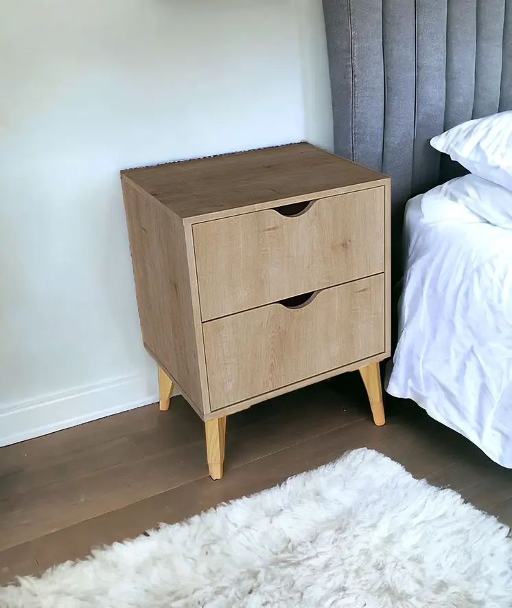 24" Natural Wood Two Drawer Nightstand
