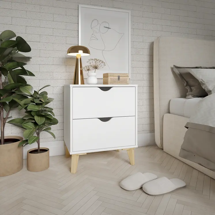 24" White Wood Two Drawer Nightstand