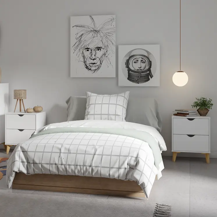 24" White Wood Two Drawer Nightstand