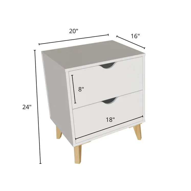 24" White Wood Two Drawer Nightstand