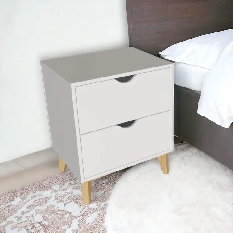 24" White Wood Two Drawer Nightstand