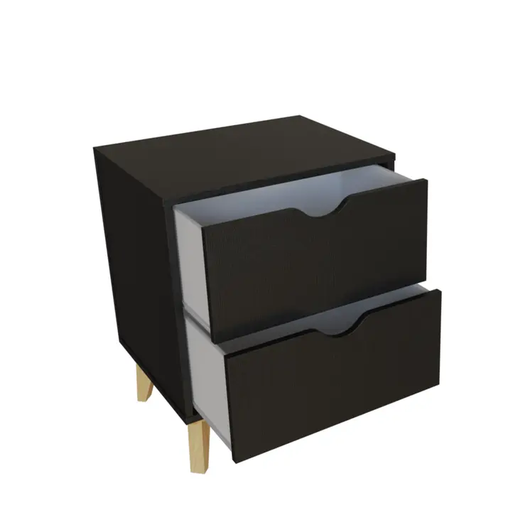 24" Black Wood Two Drawer Nightstand