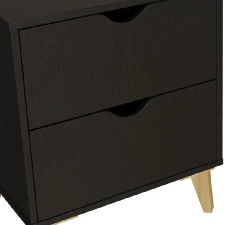 24" Black Wood Two Drawer Nightstand