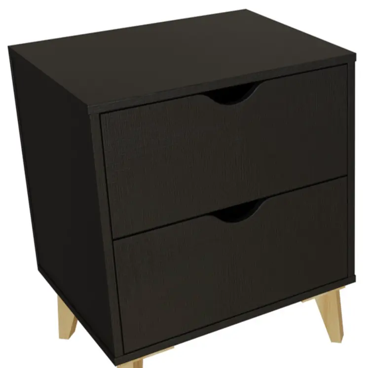 24" Black Wood Two Drawer Nightstand