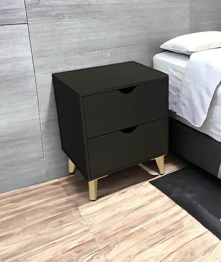 24" Black Wood Two Drawer Nightstand