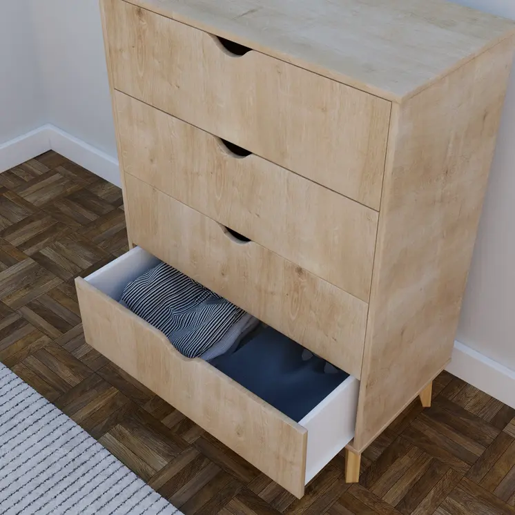30" Natural Wood Four Drawer Dresser