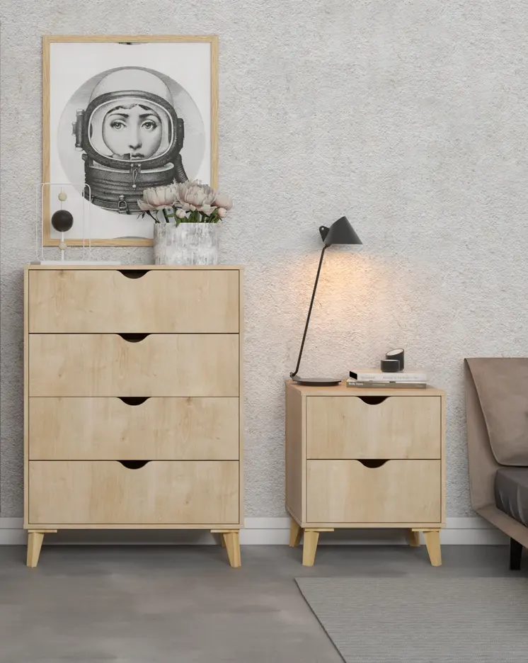 30" Natural Wood Four Drawer Dresser