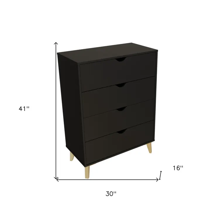 30" Black And Natural Wood Four Drawer Dresser