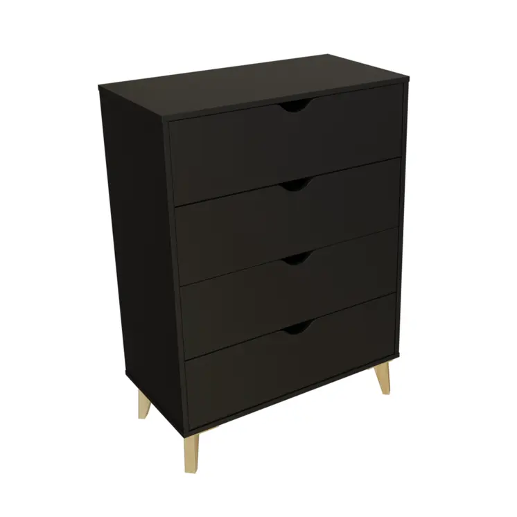 30" Black And Natural Wood Four Drawer Dresser