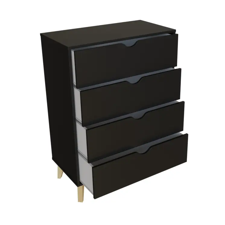30" Black And Natural Wood Four Drawer Dresser
